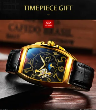 SEWOR Mados Prabangių Aukso laikrodis Vyrams Mon Etapas Tourbillon Laikrodžiai Mažų Sekundžių, Mechaninė Automatinė Laikrodžius Reloj Hombre