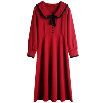 COIGARSAM prancūzų Stiliaus Moteris Ilga suknelė Vintage Suknelės Raudona TS2661