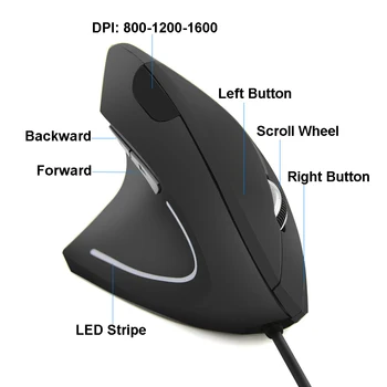 CHYI Laidinio Pelės 1600DPI DPI, Ergonomiškas Vertikalus Pelės LED Backlight Optinis Gamer Pelė USB Office Mause Riešo Sveikas Su Motina