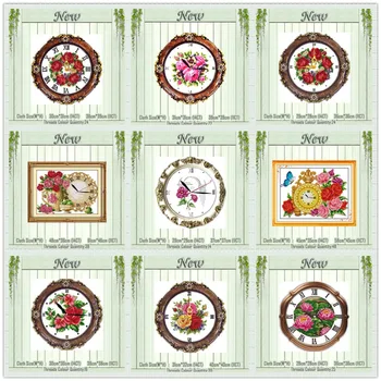 Gėlių krepšelis laikrodis veido vaisių rose tapybos skaičiuojami atspausdinta ant drobės DMC Kryželiu rinkiniai 11CT 14CT rankdarbiams siuvinėjimo Rinkinys
