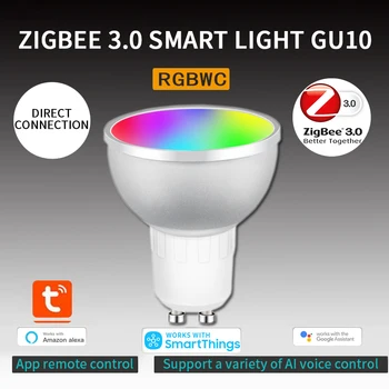 Tuya Zigbee 3.0 GU10 Smart LED Lemputė 5W RGBCW Balso Kontrolės Dirbti Su Alexa Aidas Plius 