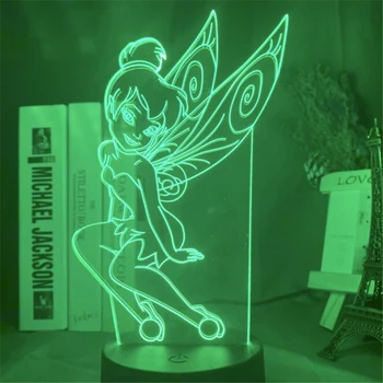 Pasakų Tinker Bell Pav 3D Lempos Princesė Animacinių filmų Akrilo Naktį Šviesos diodų (LED) Touch Optinė Iliuzija Stalo Lempa Namų Dekoravimo, Dovanų