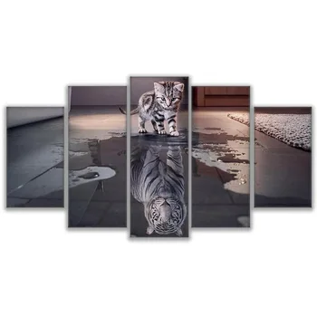Embelish 5 Plokštės Sienos Menas Nuotraukas Gyvūnų Katė Naujas Cuadros Tigras Šiuolaikinio Namų Dekoro HD Drobės Tapybos Modulinės Įrėminti Plakatai