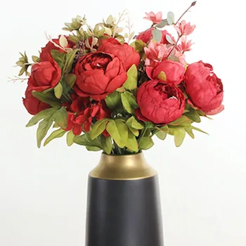 2020 m. 1 Puokštė Dirbtinės gėlės Europos Dirbtinis Rudenį Ryškus rožė, Bijūnas Šilko gėlių Netikrą Lapų Vestuvių Namų Šaliai Dekoro