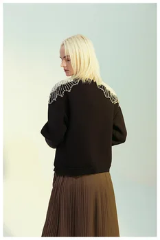 MSXU aukštos kokybės medvilnės ilgomis rankovėmis megztinis rankų darbo prikaltas zawalcowany apvalios kaklo kašmyro megztinis megztinis marškinėliai