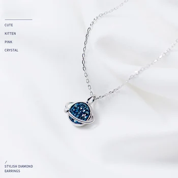 925 Sidabro Karoliai Moterų Korėjos Mados Saldus Blue Diamond Star Temperamentas Star Clavicle Karoliai Moteris