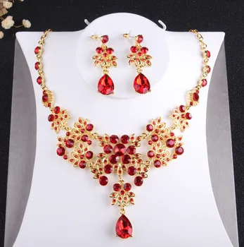 Baroko Vintage Gold Red Crystal Vestuvių Papuošalai Rinkiniai, Kalnų Krištolas Rožančiai Chokers Karoliai, Auskarai Nustatyti Afrikos Karoliukai Papuošalų Rinkinys