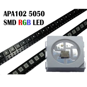 APA102 LED 5050 SMD RGB Adressable Full LED Lustas; 6pins su APA102 IC built-in;DC5V įėjimas, 0.3 W, 60mA; SVP-6; 1000pcs/maišelis