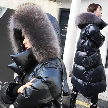 Purus Šiltas Korėjos Žiemos Moterys Šuo-Ilgas, Žemyn Kailis Su Tikro Kailio Gaubtas Moteriška Pūkinė Striukė Mergaitėms Parko Paltai Viršutinių Drabužių Siuvimas