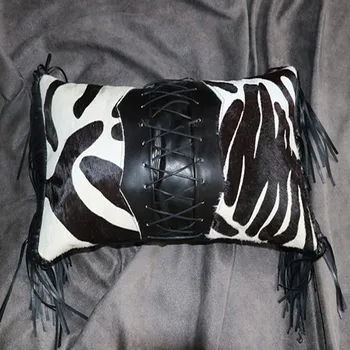 Zebra modelis rankų darbo nekilnojamojo karvės odos pagalvėlės, baldų apmušalai 30*50 cm karvės odos, odos kailinius sofos pagalvę be pagrindinių ,