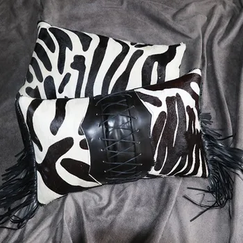 Zebra modelis rankų darbo nekilnojamojo karvės odos pagalvėlės, baldų apmušalai 30*50 cm karvės odos, odos kailinius sofos pagalvę be pagrindinių ,