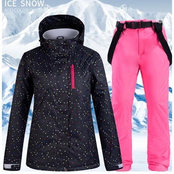Mados Moterų Slidinėjimo Kostiumas Dėvėti Aukštos Vandeniui Vėjo Šiltas Snowboard Apranga Juoda Snowwear Žiemos Striukė, Kelnės Rinkiniai