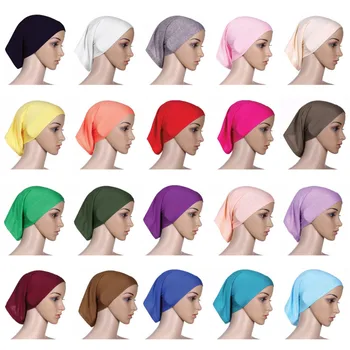10VNT Musulmonų Moterų Galvos Skara Medvilnės Underscarf Ruožas Hijab Padengti Headwrap Bžūp Skara Islamas Šalikas Vidinio Dangčio Atsitiktine Spalva