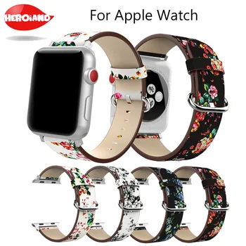 Nacionalinės Gėlių Spausdinti Odos Linijos laikrodžių 4 3 2 1 Diržu, Apple Watch Juosta 38mm 42mm 40mm 44mm sporto Riešo Laikrodžių Apyrankės