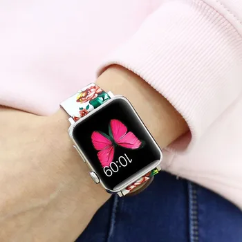 Nacionalinės Gėlių Spausdinti Odos Linijos laikrodžių 4 3 2 1 Diržu, Apple Watch Juosta 38mm 42mm 40mm 44mm sporto Riešo Laikrodžių Apyrankės