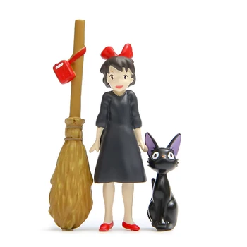 3pcs/daug Studio Ghibli Duomenys Žaislas Hayao Miyazaki Kiki ' s Delivery Service Kiki & JiJi Kačių ir Stebuklinga Šluota Dervos Veiksmų Skaičius, Žaislai