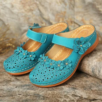 Moterų Sandalai 2020 Metų Vasaros Rankų darbo Ponios Batų Oda Gėlių Sandalai Moterims Butai Retro Stiliaus Mamos Batų Dydis 36-44