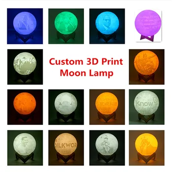 Individualų 2/16 Spalvos USB Įkrovimo Naktį Šviesos Asmenybės 3D Spausdinimo Mėnulio Lempos Touch/Nuotolinio Valdymo Namų Dekoro