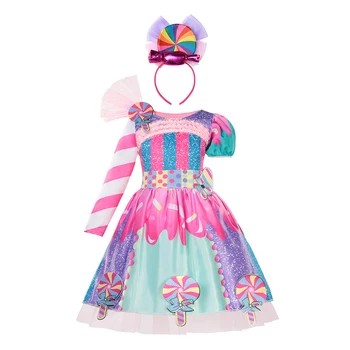 2021 Naujas Mados Baby Candy Girl Dress Vaikai Helovinas Kostiumas Šalis Spalvingas Kamuolys Suknelė 2-6 Metų Vaikams Drabužių Šalis Suknelė