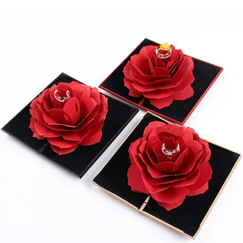 Nauja Stiliaus 3D Sukasi Rožės Žiedas Langelyje Dervos Raudonos Aksomo Moterų Žiedai, Papuošalai Pakuotės Unikalus Vestuvių Valentino Žiedą Dovanų Dėžutėje