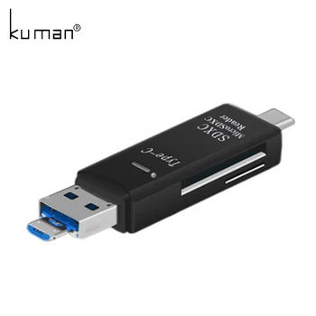 Kuman 2.0 OTG Kortelių Skaitytuvas USB MicroUSB TypeC Sąsaja su Micro SD TF, SD Kortelės Lizdą, 