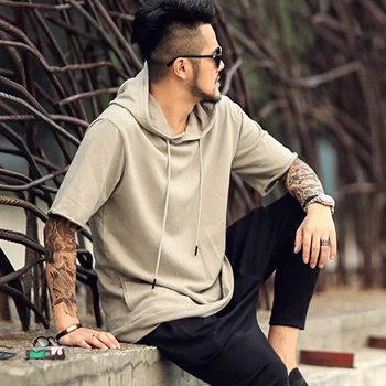Vyrai naują pavasario kietas gobtuvu juodos spalvos trumpomis rankovėmis palaidinukė metrosexual vyrų hoodies mados medvilnės laisvalaikio prekės ženklo dizainas F013