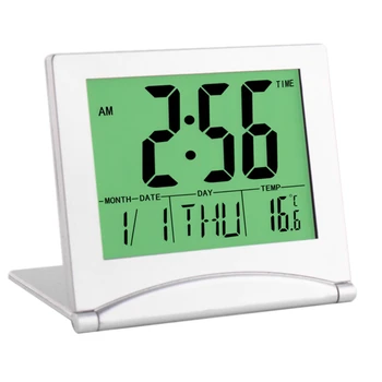 Mini Kelionės Žadintuvas, Skaitmeninis LCD Ekranas Stalas Sulankstomas Laikrodžiai Su Atidėjimo Apšvietimas Temperatūros Data Laikmatis 12/24 val