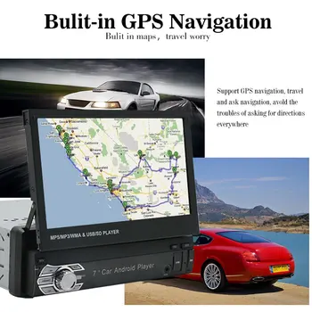 Ištraukiamas 1 din Automobilio Radijas Android/IOS MP5 Grotuvas GPS Navigacija, 7