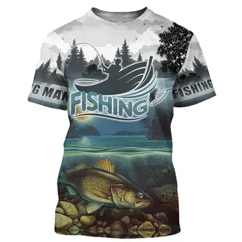 Vasaros marškinėliai Walleye, Žvejyba 3D Atspausdintas T-Marškinėliai Vyrams, moterims, Harajuku Atsitiktinis trumpas Rankovės juokinga t-shirt Lašas laivybos