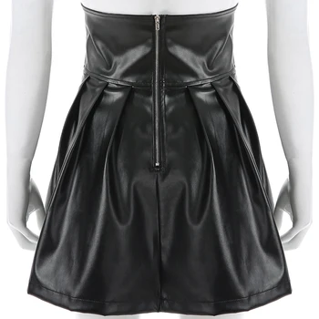 Rockmore Black, Gothic Punk Stiliaus Virš Kelio Moteris Mini Sijonai Criss Cross Tvarstis PU Odos Aukšto Liemens Sijonas Femme Streetwear