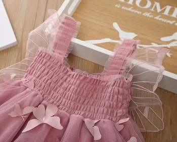 Butterfly Girl Dress 2020 M. Naujas Stiliaus Sparnai Violetinė Rožinė Princesė Suknelė Mergaitėms Kūdikių Drabužiai 1-6Y YY001