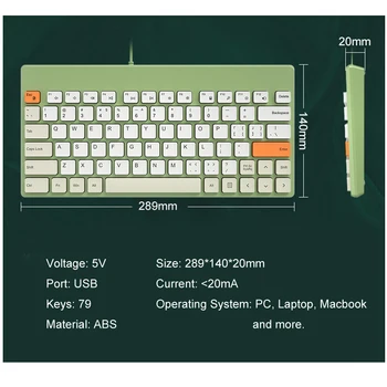 B. O. W Maža Klaviatūra galimi Vielos Šviesos Nešiojamų 78 Klavišai-Ultra Plonas Wired Keyboard USB Plug ir Play for PC / Kompiuteris /Nešiojamas kompiuteris 