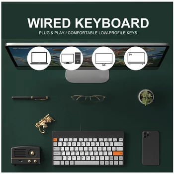 B. O. W Maža Klaviatūra galimi Vielos Šviesos Nešiojamų 78 Klavišai-Ultra Plonas Wired Keyboard USB Plug ir Play for PC / Kompiuteris /Nešiojamas kompiuteris 