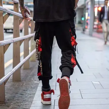 Vyrų Mados Juoda Krovinių Kelnės Poilsiu Kulkšnies Ilgis Sweatpants Hip-Hop Pants Mens Korėjos Juostelės Streetwear Haremo Kelnes Kelnės