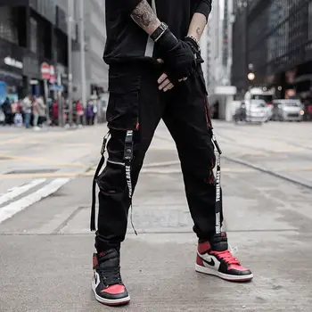 Vyrų Mados Juoda Krovinių Kelnės Poilsiu Kulkšnies Ilgis Sweatpants Hip-Hop Pants Mens Korėjos Juostelės Streetwear Haremo Kelnes Kelnės
