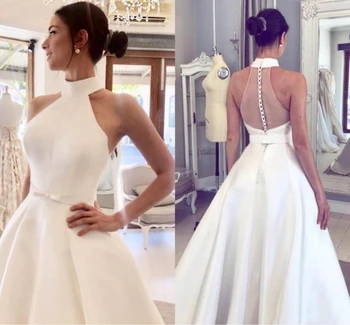 Pigūs Elegantiškas vestuvių suknelė plius dydis Satin A-line Wedding Dresses 2019 Apynasrio Nuotakos Suknelė vestido de novia