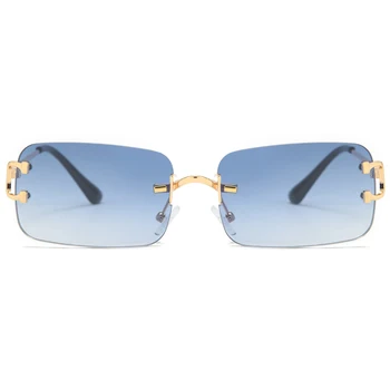 Peekaboo mėlyna stačiakampio formos akiniai nuo saulės taškus vyrų metalo mados aikštė saulės akiniai moterims gradientas objektyvas frameless 2021 uv400