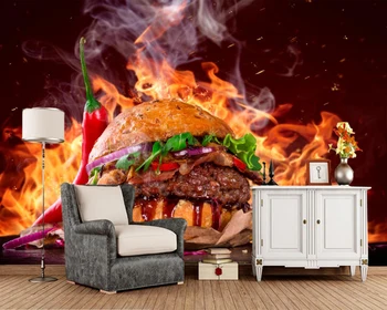 Papel de sumalti Greito maisto Hamburger Daržovės, Maisto 3d tapetai,gyvenamasis kambarys, virtuvė, restoranas, greito maisto parduotuvė popieriaus namų dekoro