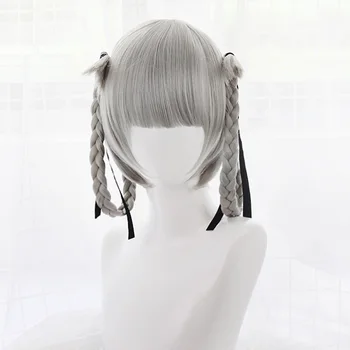 Japonų Anime Kakegurui Kirari Momobami 35cm Trumpas Perukai Pilka Nerijos Stiliaus Įrašą apie Cosplay Perukas+ perukas bžūp