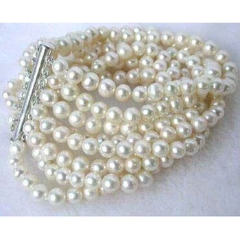 Žavinga balta gėlo vandens perlų 8 eilučių 6-7mm Apvalus prarasti karoliukai priėmimo jewlry apyrankę 7.5 BV21