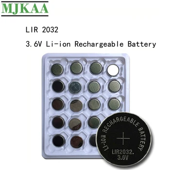 20PCS LIR2032 3,6 V Mygtuką Moneta Ląstelių Akumuliatorius Ličio Li-ion LIR 2032 Baterijos Naujos Naudojamos Pakartotinai 500 Kartų Pakeisti