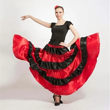 Suaugusiųjų, Vaikų, Moterų Ispanų Flamenko Sijonas Moterims Čigonų Merginos Pilvo Šokiai, Kostiumai Vaikams, Raudonas Juodas Dryžuotas Big Swing Suknelė