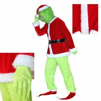 Anime Kaip Grinch Pavogė Kalėdų Grinch Cosplay Kostiumai Vaikams, Suaugusiems Viršuje+Kelnės+Hat+Pirštinės+Batų Šalis Maskuotis Kostiumas