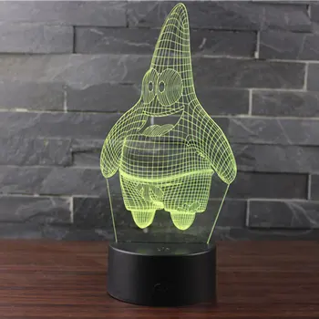 Patrick Star tema 3D LED Lempos naktį šviesos 7 Spalvų Keitimas Palieskite Nuotaika Lempos Kalėdinių Dropshippping