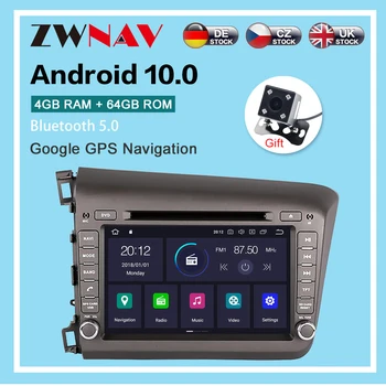Android 10.0 4+64G Automobilio Radijo, GPS Navigacija Honda Civic 2012-car daugialypės terpės Grotuvas, Radijas, vaizdo stereo galvos vienetas dsp wifi