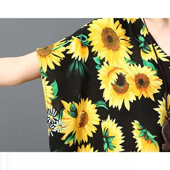 Plius Dydis Medvilnės Skalbiniai Saulėgrąžų Spausdinti Moterų Suknelė Sundress 2020 Metų Vasaros Bohemijos Maxi Ilga Suknelė Negabaritinių 5XL 6XL Moteriška Suknelė
