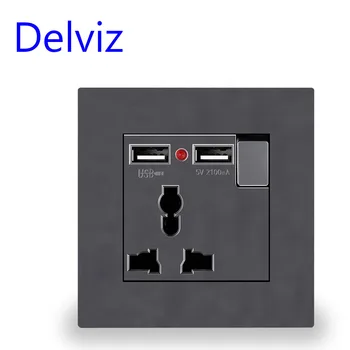 Delviz Sieninis Elektros Lizdas Universalus 3 Skylės, Dual USB Įkroviklis Uosto, AC 110~250V 13A, LED indikatorius,ES Standartas USB Lizdą Įjungtas