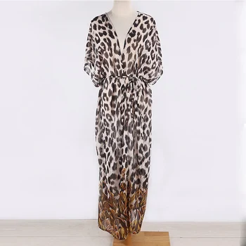 INGAGA Leopard Print Long Beach Suknelė Seksualus Megztinis Paplūdimio Padengti Iki Pusės Rankovės maudymosi Kostiumėliai Moterims, Juostinės Maudymosi Kostiumas Moterims 2021