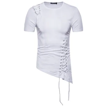 2018 naujas vasaros Europos ir Amerikos stiliaus nereguliarus dizainas trumpomis rankovėmis vyriški T-shirt S-XXL