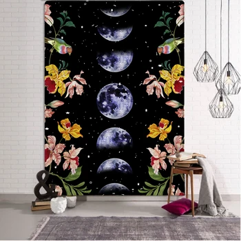 Psychedelic Mėnulio, Žvaigždėtas Gobelenas Gėlių Sienos Kabo Kambaryje Dangų, Kilimų Bendrabučio Gobelenų Meno Namų Puošybai